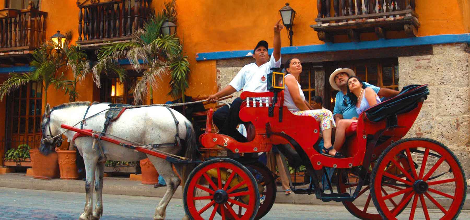 tourists in a private horse coach in colombia